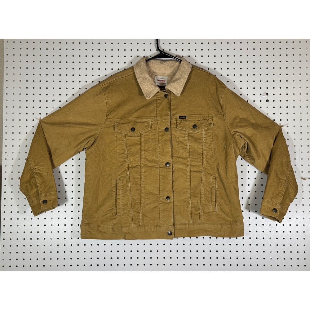 Wrangler Womens 1X Corduroy Sherpa Lined Trucker Jacket Tan MT2PJKF